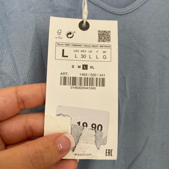 Zara • Trendy Baby Blue Ribbed Tie Shoulders Tank Top NWT - Picture 7 of 13